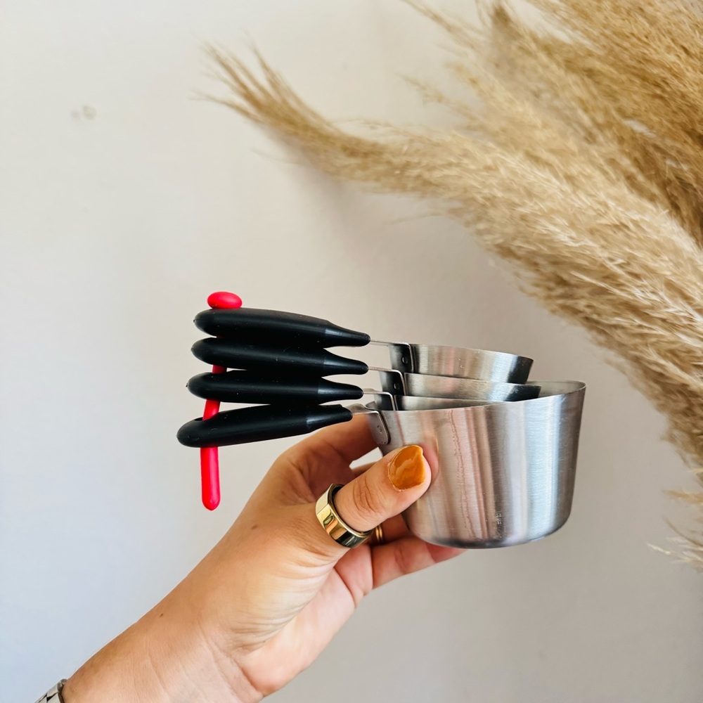 4 GOODCOOK Silver Steel Metallic Cup Black Handle Measuring Cups Cooking Set